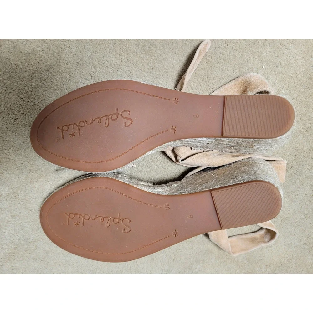 Splendid Womens Blush Tan Suede Ankle Wrap Espadrille Wedge Sandals Size‎ 8 NEW